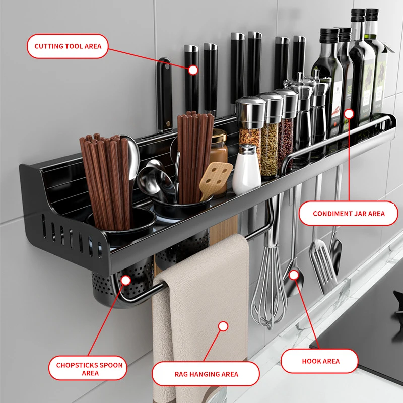 Perforation-free kitchen shelves wall-mounted multi-function chopsticks knife rack household supplies wall storage rack