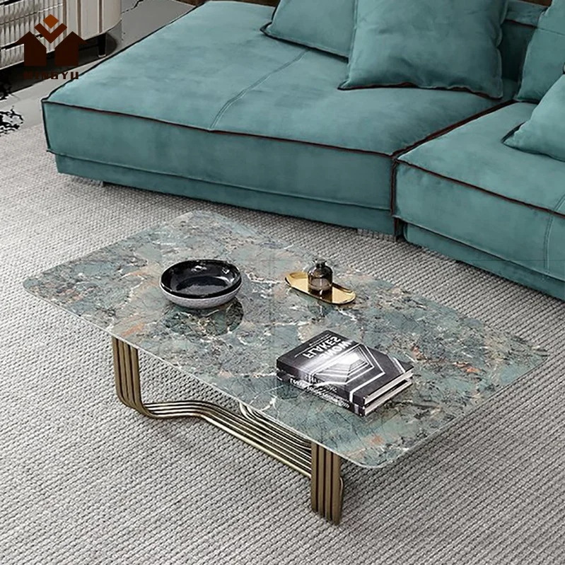 Fashion Leisure Office Desk  Blue Marble Top Stainless Steel Mini Tables Decorative Sofa Tables for Home Decorative