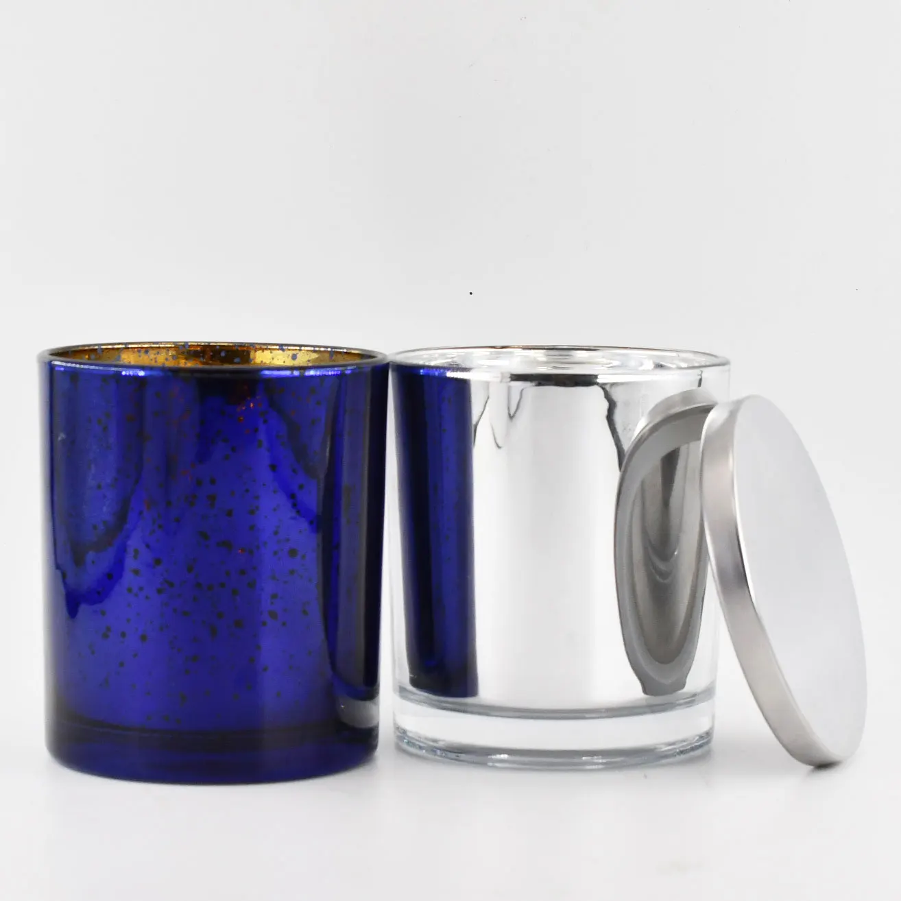 Customized Logo Decorative Elegant Heat Resistant Mercury Blue 14 ounce Wide Mouth Glass Candle Jar