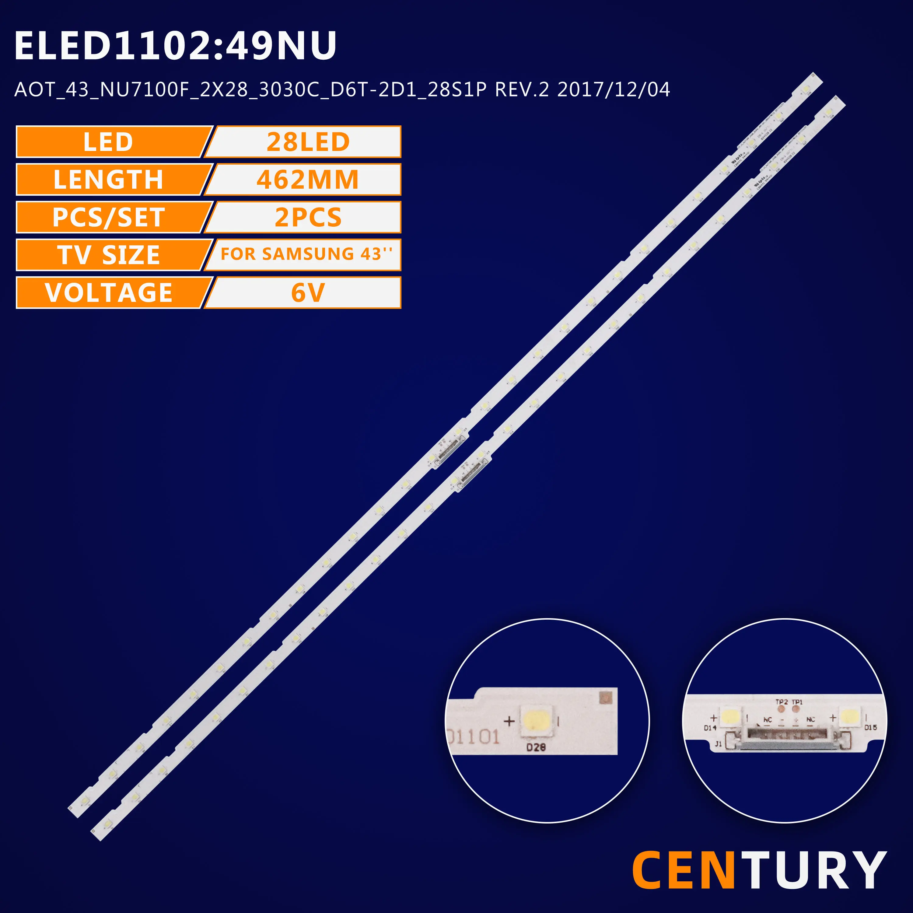 43INCH TV LED Backlight Strips BN61-15482A AOT_43_NU7100F_2x28_3030C_d6t-2d1_28S1P REV.2 LM41-00606A for Samsung UE43NU7100U