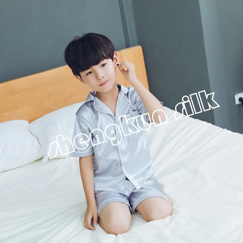Little Girls Boys Classic Silk night Sleepwear High quality 100% Pure Silk  Pajamas sets