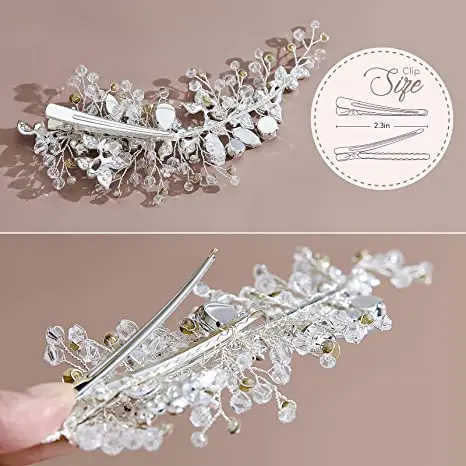 Wedding Hair Clip Bridal Hair Comb Rhinestones Accessories for Brides Flower Girl Bridal Hair Pieces (Sliver)