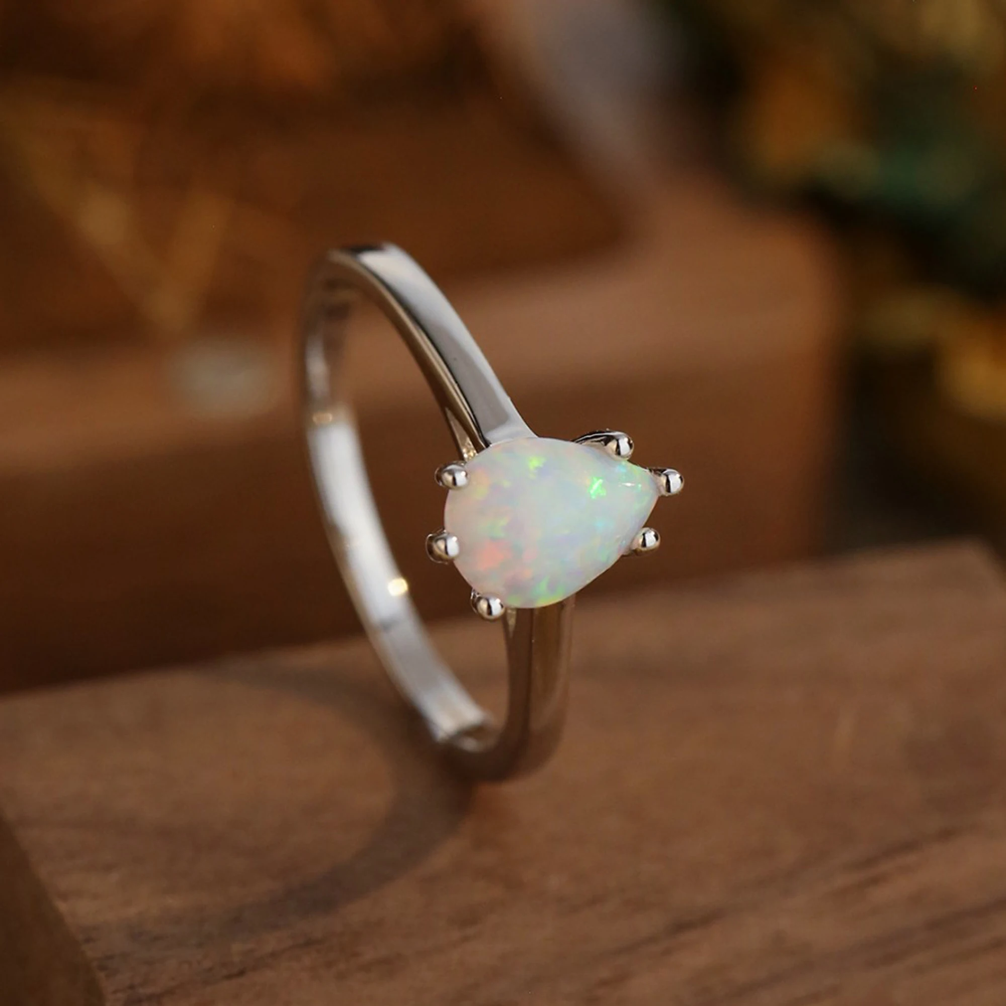 Wholesale customized women 925 sterling silver synthetic drop opal stone ring wedding engagement blue black opal ring