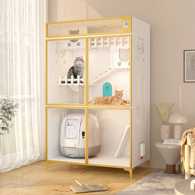 Luxury Durable Cat Enclosures Cages Tree House Cage Solid Wood Cat Villa Nest Bed Wooden Pet Showcase Cattery