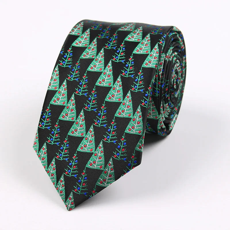 Christmas Tie Fashion 7.5cm Silk Green Red Snowman Tree Santa Claus Jacquard Necktie for Men Gift Festival Party Ties