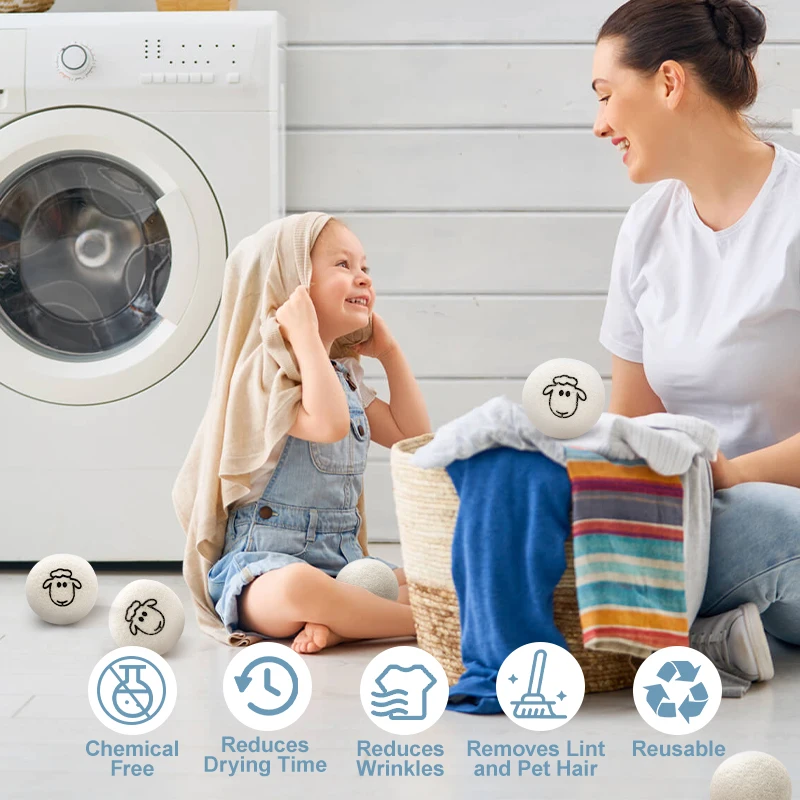 7cm Natural Eco Friendly Washing Machine Laundry Clean Ball 100% Wool Softener Felt Dryer Balls
