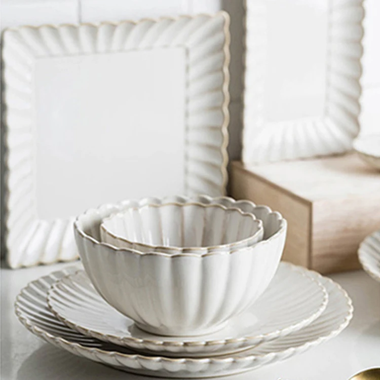 Chaozhou Factory White Porcelain Plate Set Kiln Change White Ceramic Dinner Plates Set Cheap White Ceramic Dinnerware Set