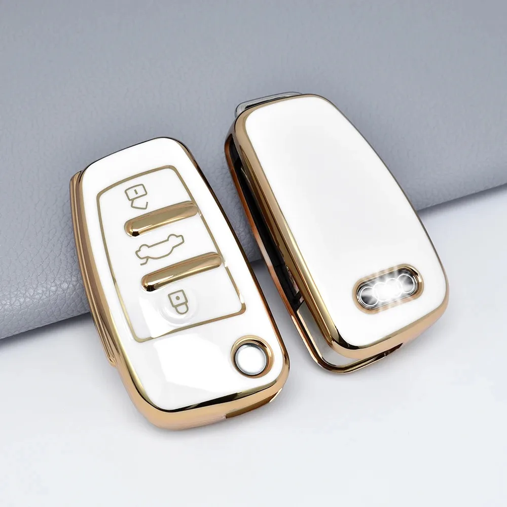 Customize logo soft TPU gold silver edge car key cover case key chain for audi a3 2021