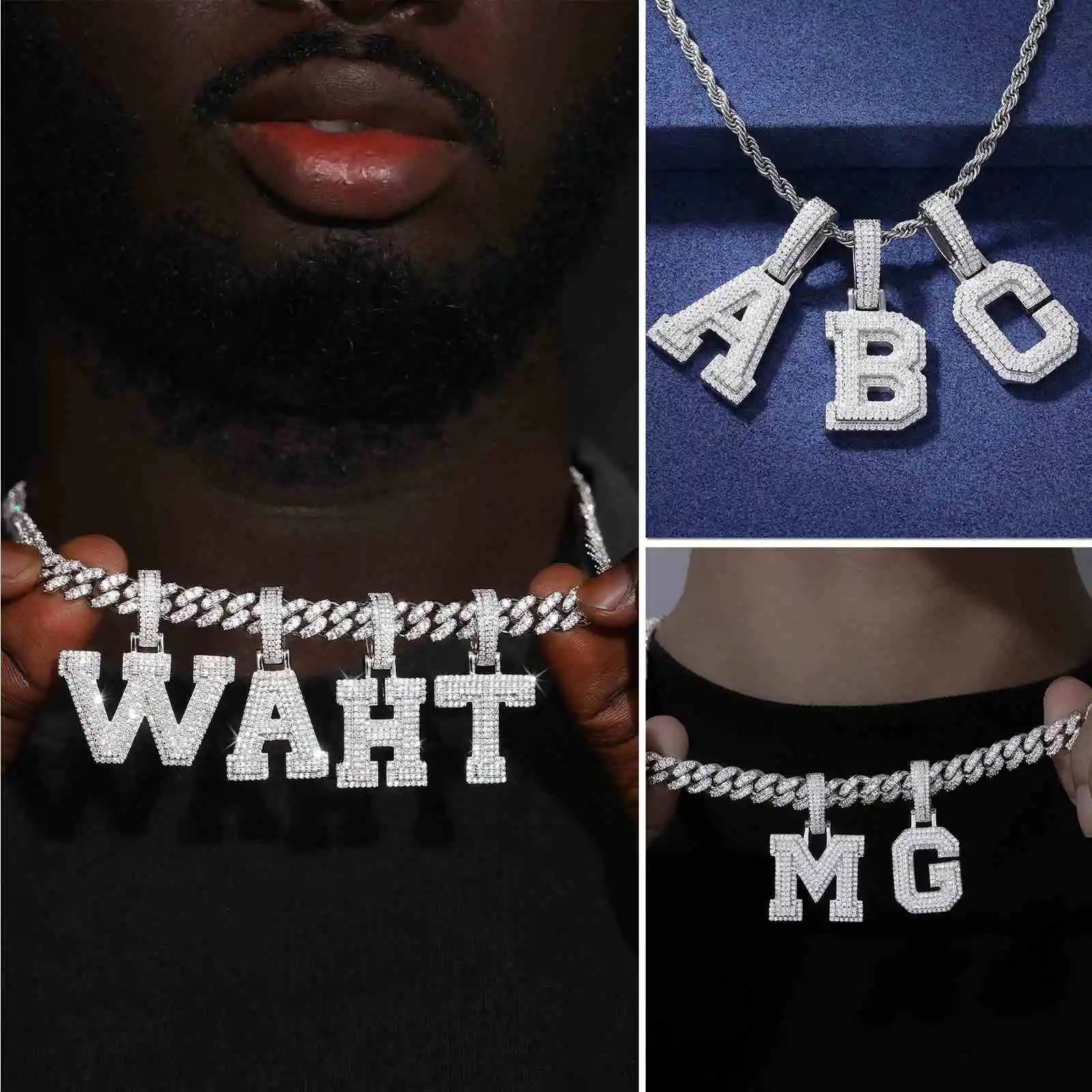 Wholesale Pass Diamond Tester Moissanite A-Z Initial Pendant 925 Sterling Silver Iced Out Jewelry Hip Hop Letter Pendant For Men