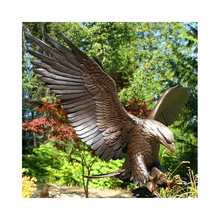 Home Garden Decor Metal Handcrafts Animal Sculpture Life Siz Brass Bronze Flying Eagle Statues