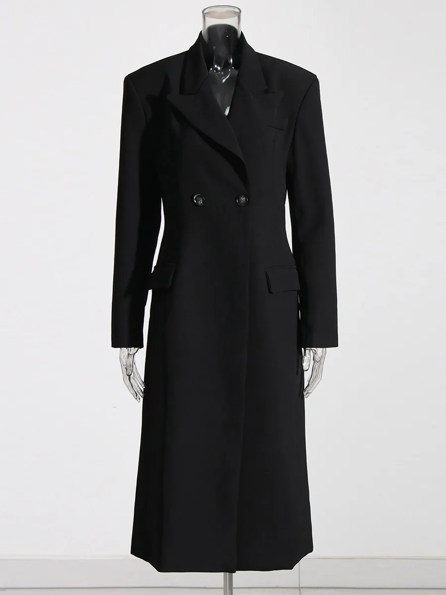 A7927 Fashion Women Causal Women Clothes  Black Turn-down Collar Pure Solid Women Coat Dress