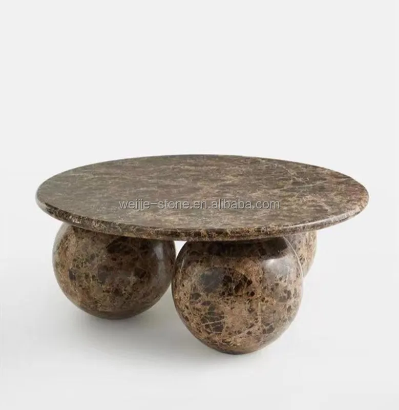 Vintage marble balls base luxury home post modern round low height dark emperador marble sphere coffee table