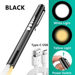 Medical Flashlight Pupil Gauge and Ruler Rechargeable Throat Ears Nose Eyes ENT Nursing Doctor White Yellow Light Nurse Penlight