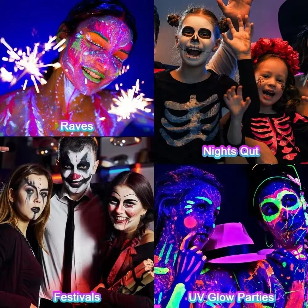 Meidugaga Glow in The Dark Under UV Light Halloween Makeup Face Painting  Non-toxic Body  Face Paint Crayon Stick
