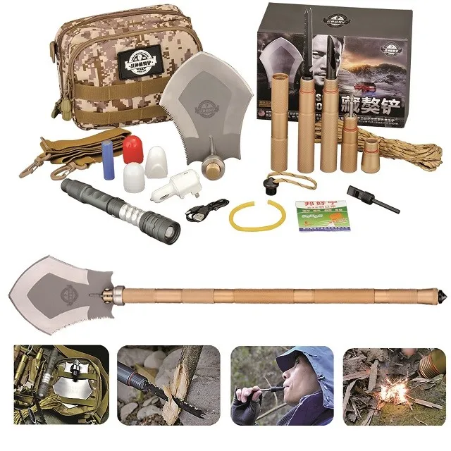 
stainless steel aluminum multifunctional retractable rescue shovel 