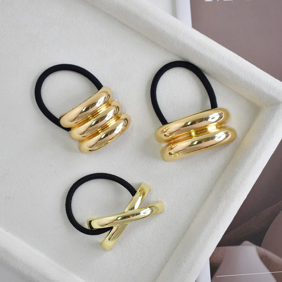 Hair Tie ponytails Bracelet knocker ball Bow Elastic Gold Metal hair ties For Women