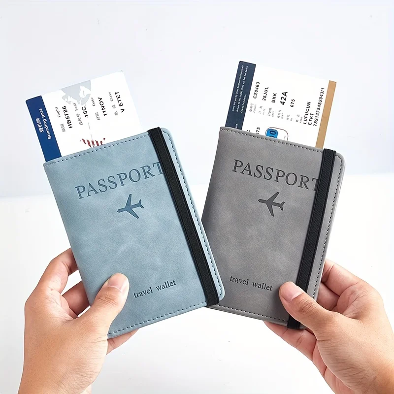 RFID Blocking Passport Holder with Leather Surface and Cute Card Holder with Multiple Card Slots Multifunctional Travel Wallet