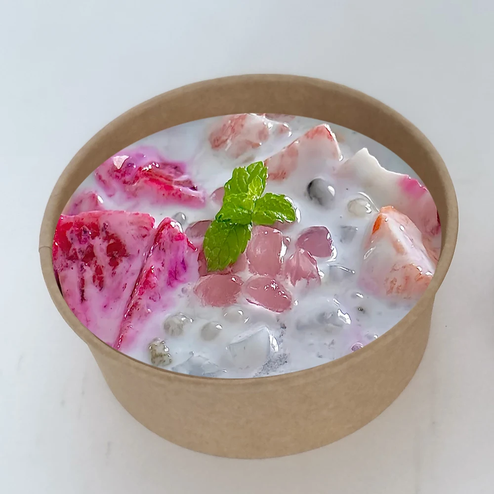Wholesale Custom Kraft Paper Disposable Bowls 500ml with Lids for Take-Out Fruit Fish Salad Tableware Printing