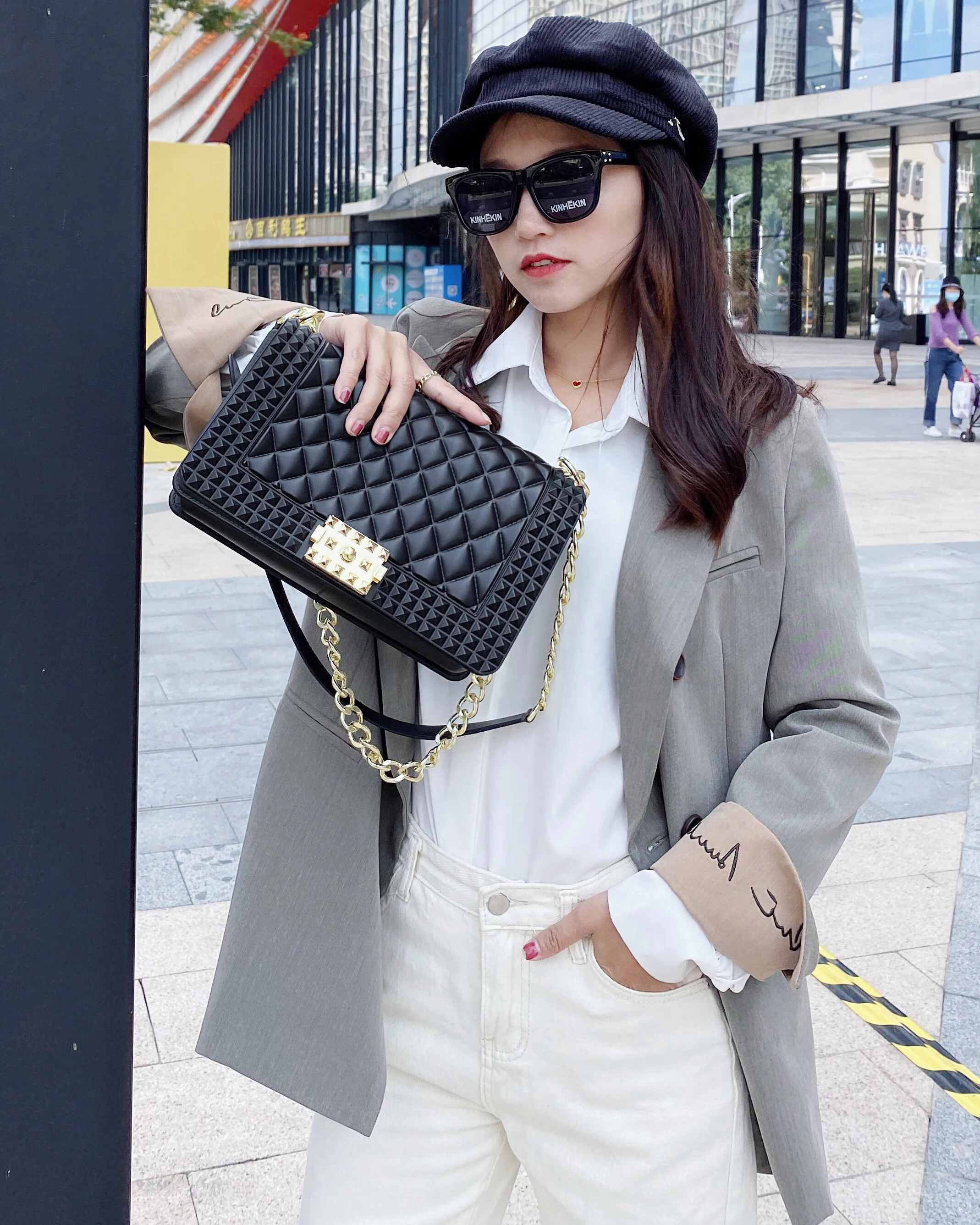 Angel Kiss High Quality PVC Lattice Chain Jelly Purses And Handbags Ladies Girl Fashion Candy Crossbody Bag