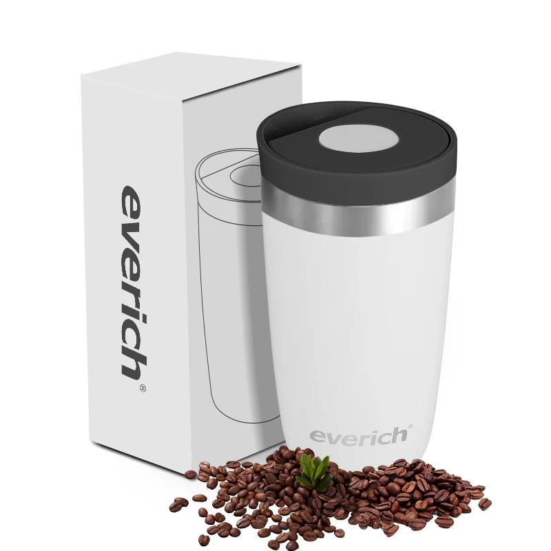 Everich 12oz Stainless Steel Tumbler Cups Double Wall Insulated Tumbler Coffee Mug Insulated Ice Cup Coffee Mug with button lid