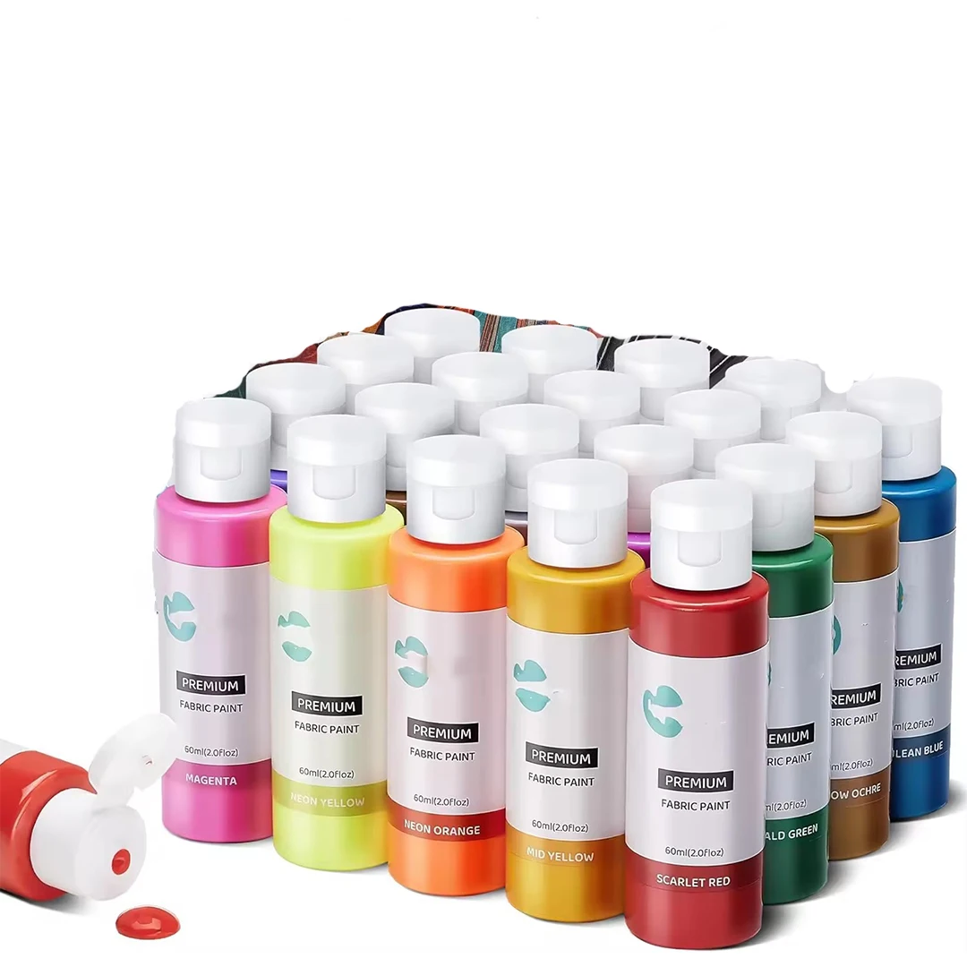 20 Colors 60ml /2oz Each Permanent Textile Washable Art Supplies for Clothes Canvas T-Shirts Jeans Bag DIY Projects Fabric Paint