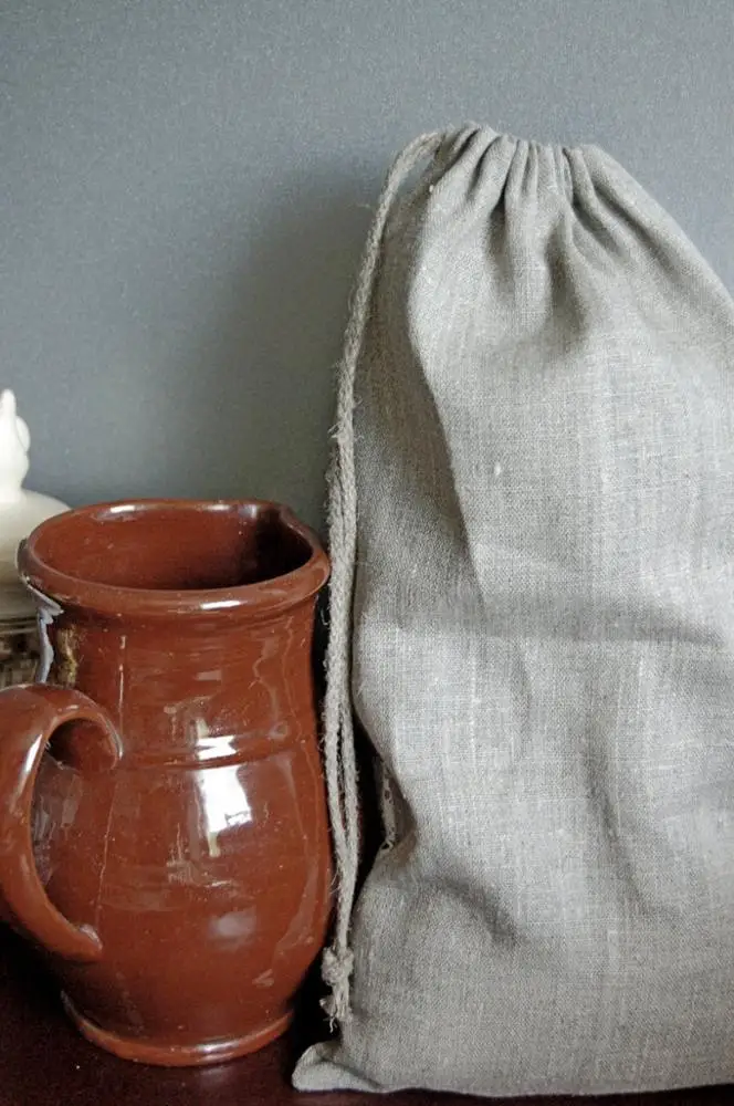 Linen bread bag Natural pure linen bread loaf bag with handmade flax cord organic food storage