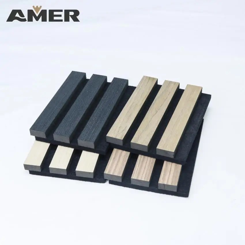 Amer Eco-friendly Fireproof Indoor Room Soundproof Decorative Acoustic Wall Slatted Panel With Fsc/ce Certificate