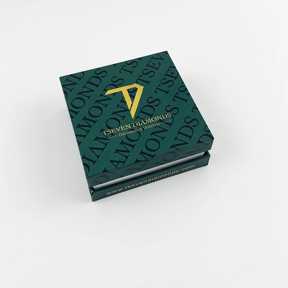 Custom dark green jewelry packaging box handmade environmental recyclable paper lid and base jewelry box and bag