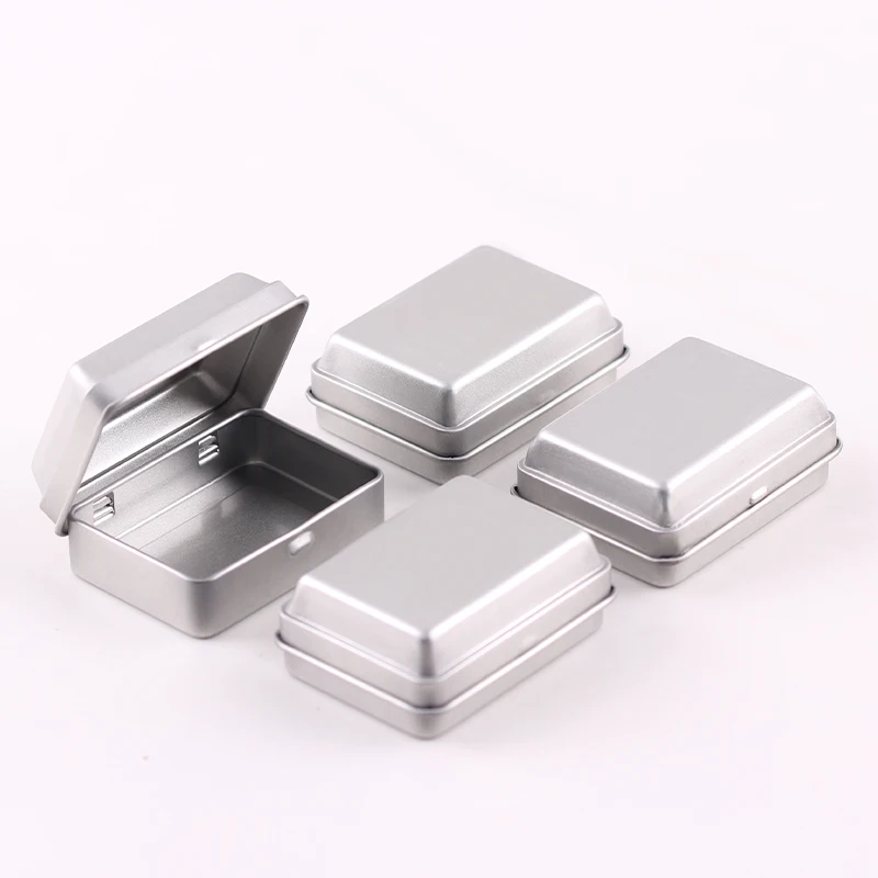 Rectangle Metal Matte Sliver Packing Container Tin Can With Hinged For Girl Blush Tin Box