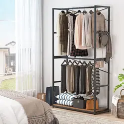 Free-standing Closet Organizer Double Hanging Rod Clothes Garment Rack Large Wardrobe Clothing Storage Closet System