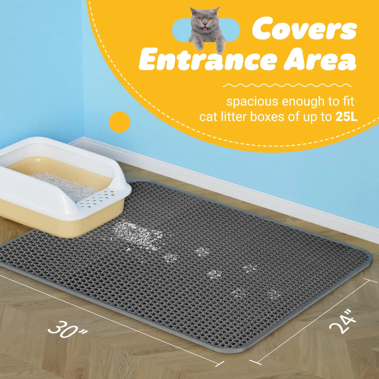 Cat Litter Mat Double Layer Honeycomb Design Breathable EVA Material Easy Clean Kitty Rug Carpet with Catcher Litter Tray Box