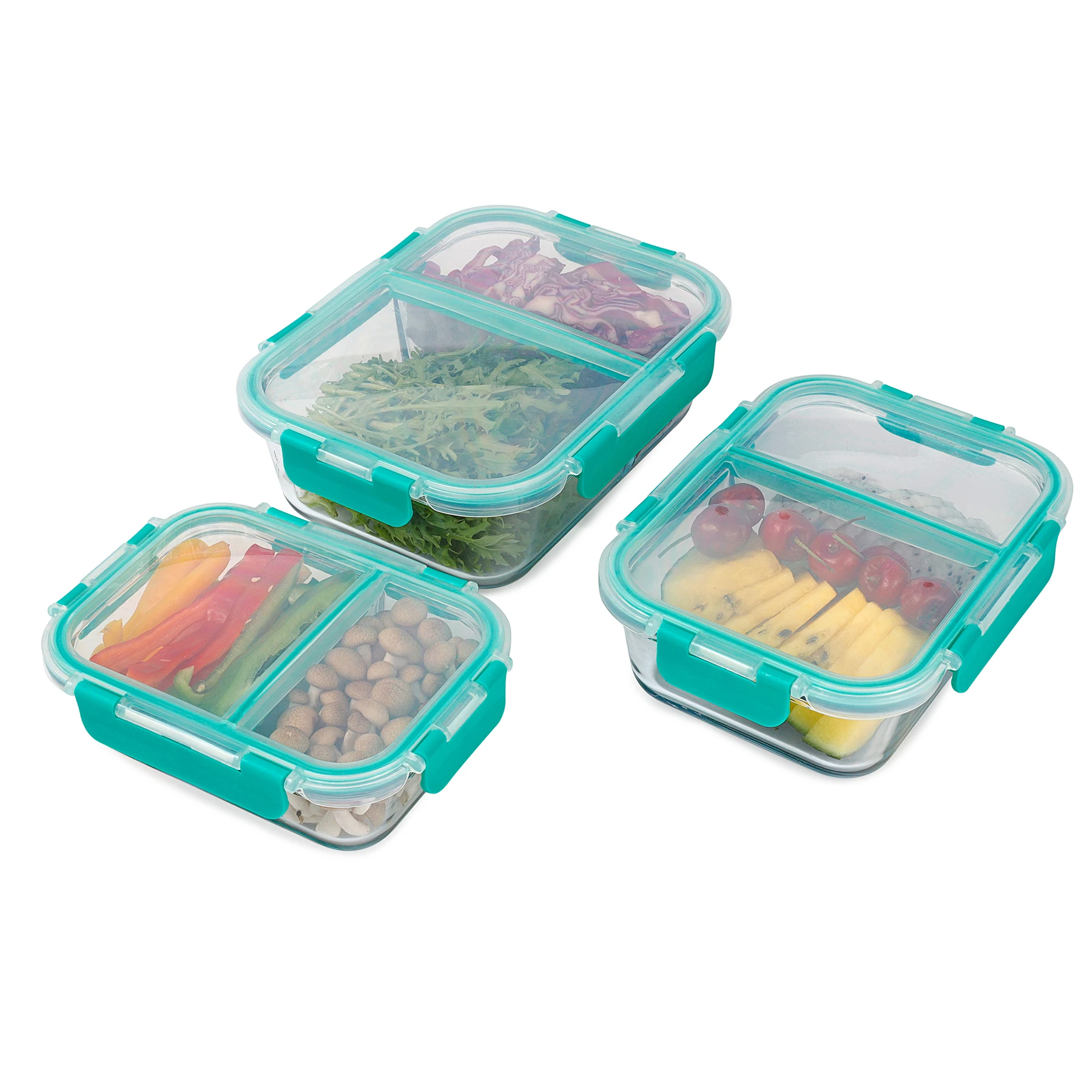 Professional 3 compartment glass lunch box baby storage containers food container with lid