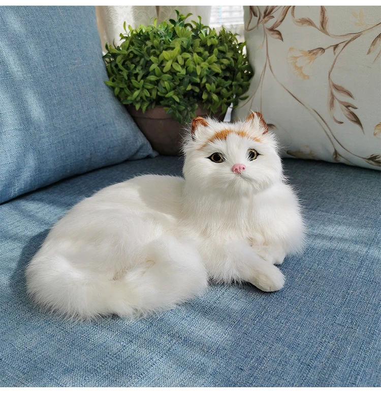 synthetic fur realistic cat animal model doll room decoration fur animal doll big white cat