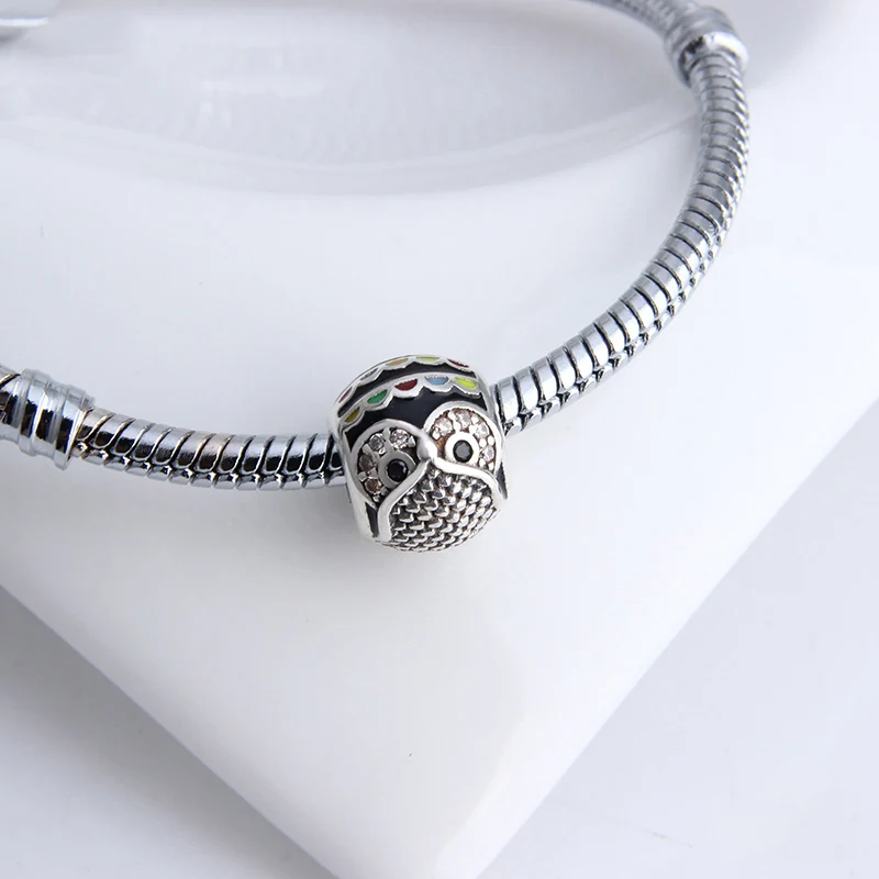 Real 925 sterling silver Fashion Clip Cute Bird Cat Owl Rabbit Beaded Beads Charm Bracelets for Woman Jewelry with Charms