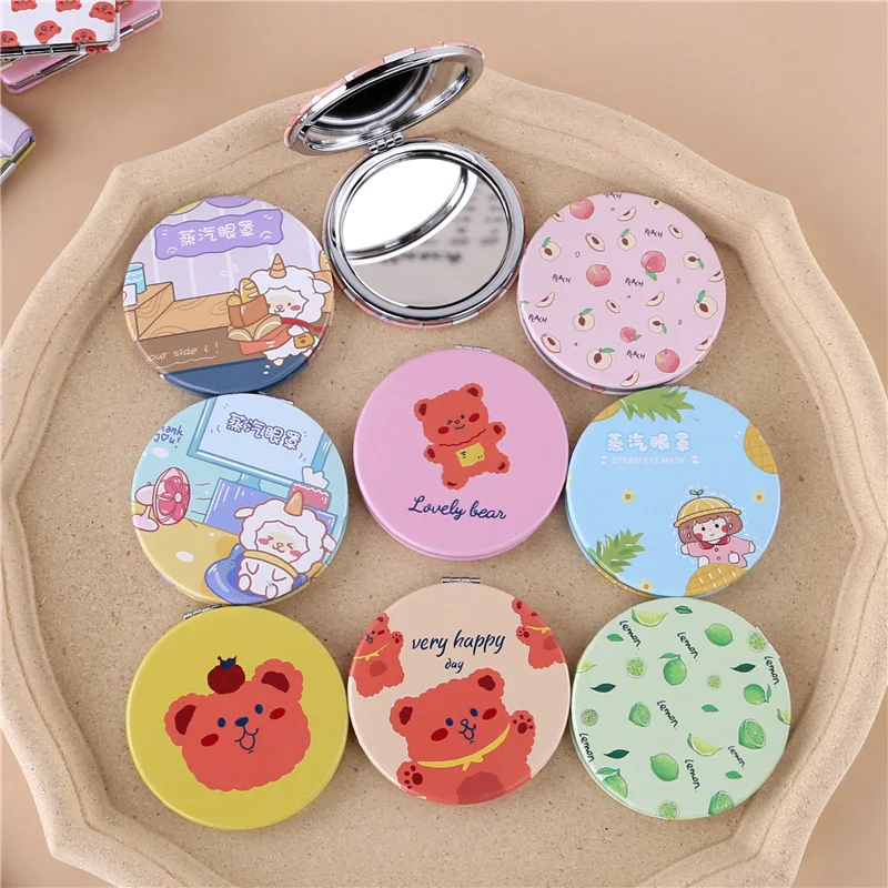 Portable Small Mirror Pu Cosmetic Double-sided Mirror Cartoon Folding Mini Pocket Mirror