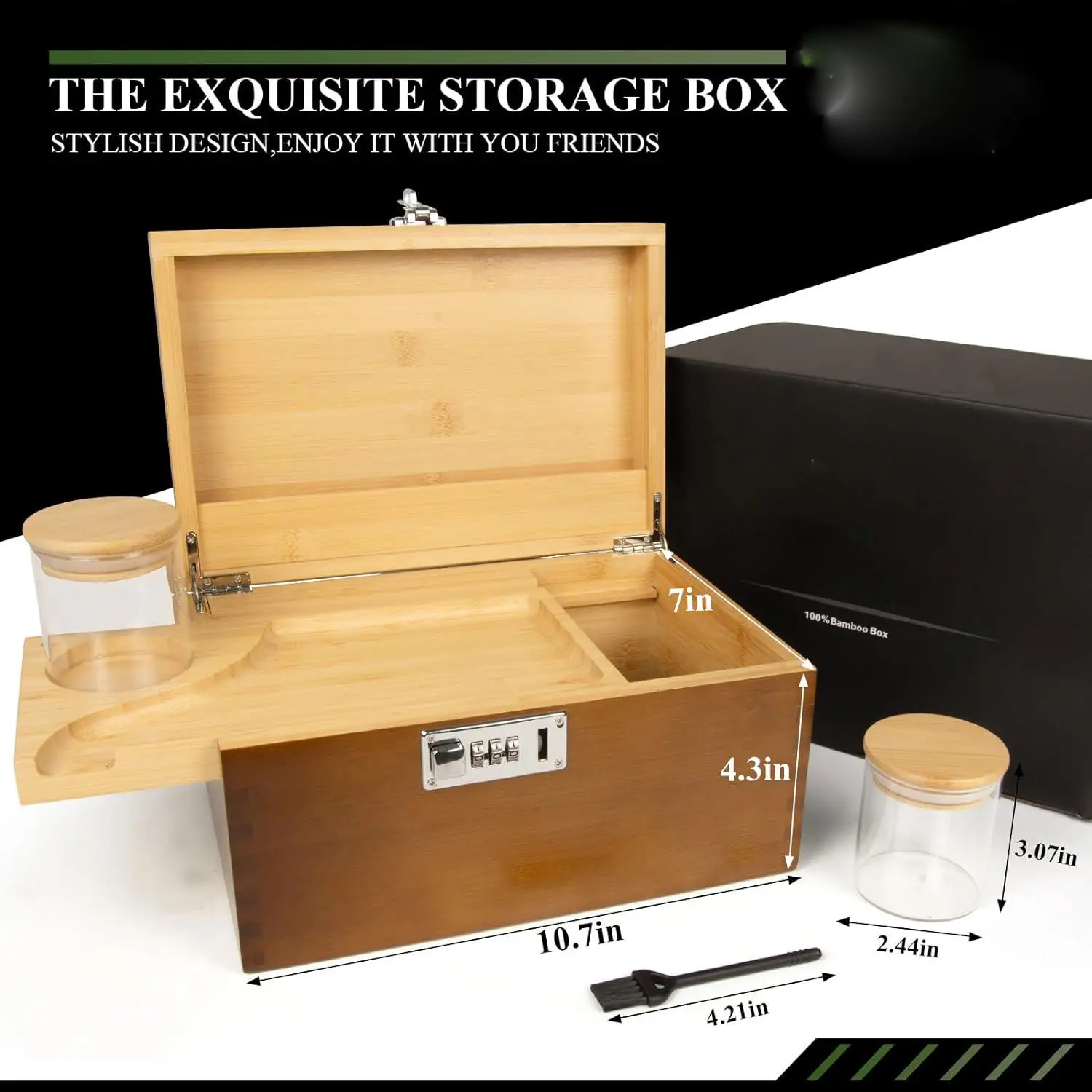 Large Wooden Stash Box with Combination Lock Rooling Tray Wood Stash Storage Box for Gift, Keepsake Decorative boxes