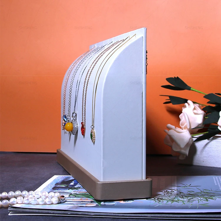 SHI SHENG White PU Leather Multiple Long Chain Necklace Display Stand for Home Jewelry Shop Showcase Display