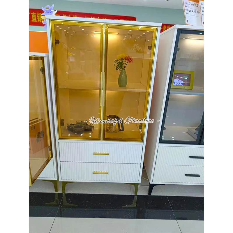 MDF White Bookcase With Glass Doors For Home Office Modern Showcase For Living Room