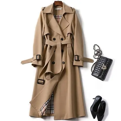 S-4XL Droma New Korean Mid-length Trench Coat For lady Women Popular British Over-the-knee Overcoat For Spring Autumn