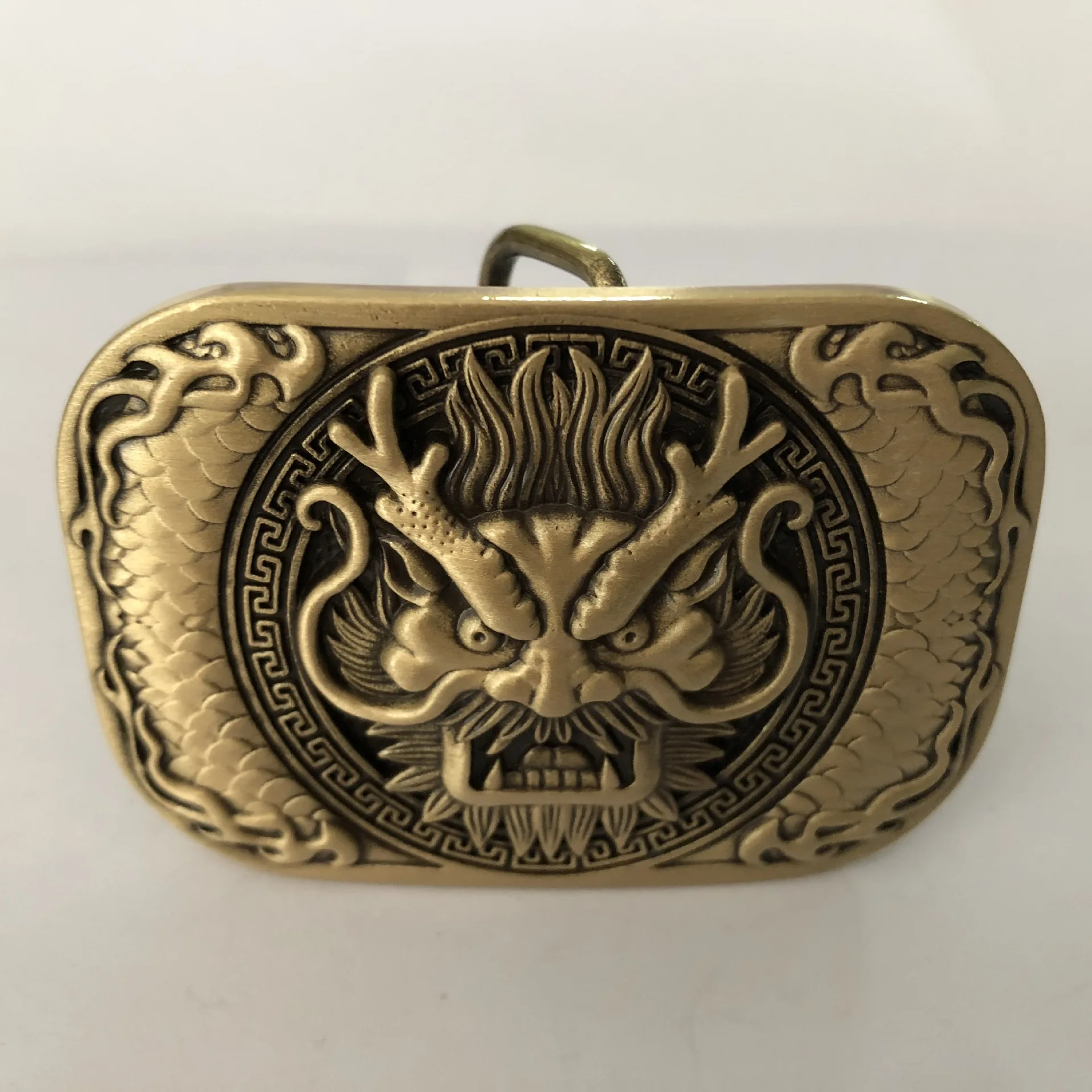 High quality inner width 40mm customized solid brass dragon head western name plate belt buckle