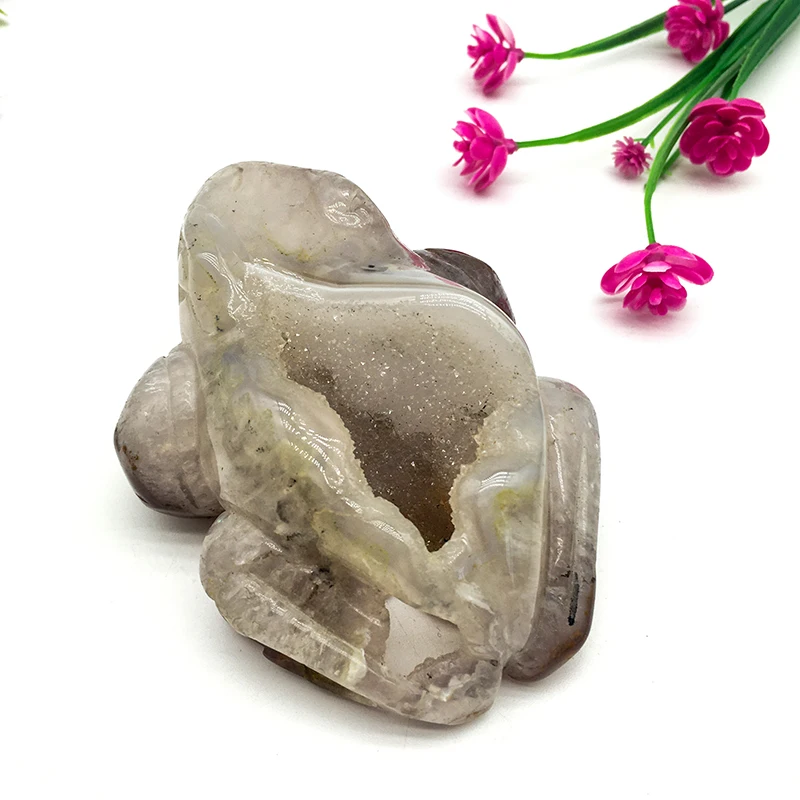 Wholesale natural crystal polished druzy agate frog crafts agate animals healing stone crystal stone for home decoration