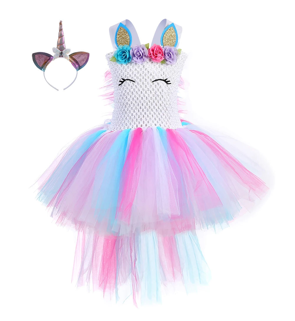 Best Price Unicorn Princess Dress Up Clothes Tulle Tail Little Girls Costume With Headband