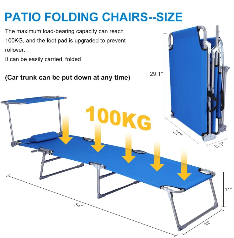 Outdoor Chaise Lounge Chair Patio Beach Reclining Sun Bed Swimming Pool Sun Lounger Metal Aluminum Outdoor Furniture