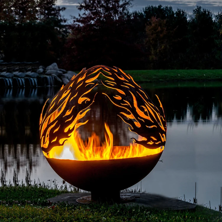 
JH-Mech Modern Outdoor Landscape Steel Sphere Bowl Patio Heater Bonfire Fire Pit 