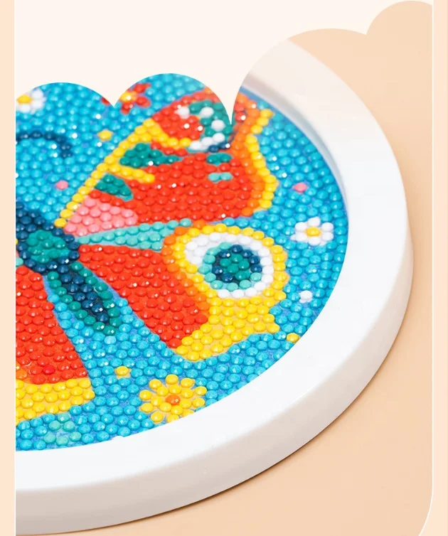 round framed cartoon sea fish diamond painting kit for kids diy mosaic dots framed art painting kit