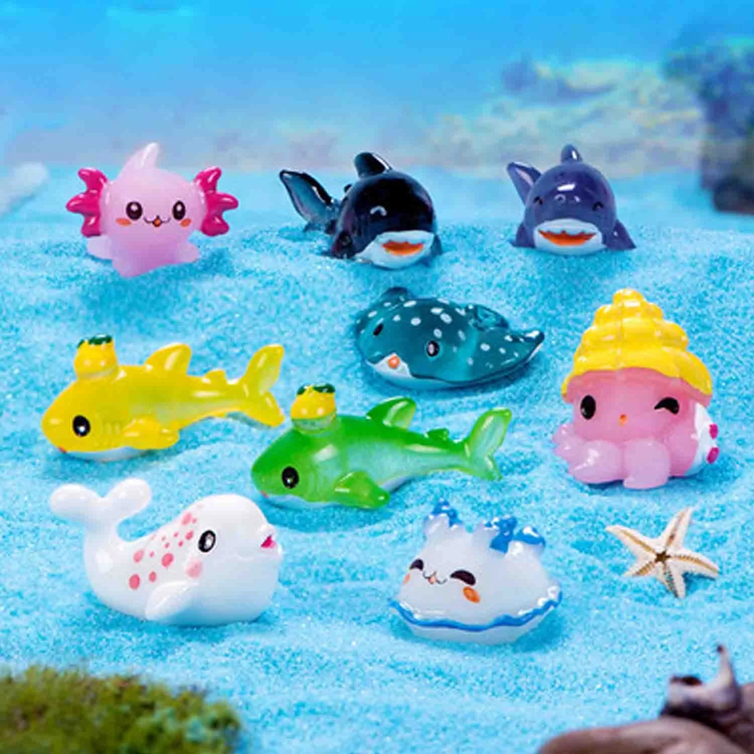 Many styles of sea animals Shark sea hare dolphin crocodile turtle lemon shark hexagonal dragon white narwhal ray children