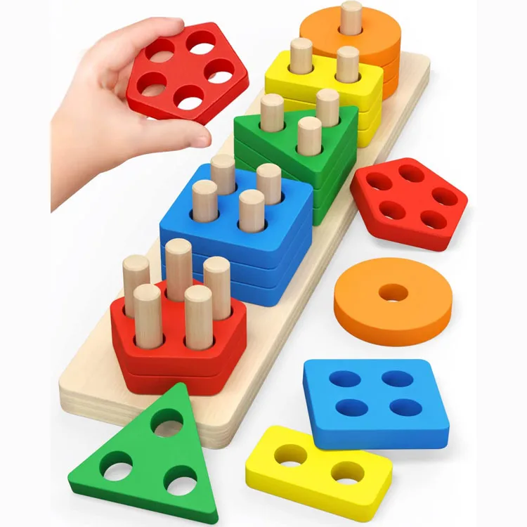 Montessori Toys for 1 to 3 Year Old Boys Girls Toddlers Color Recognition Stacker Shape Sorter wooden early educational toys (1600726728088)