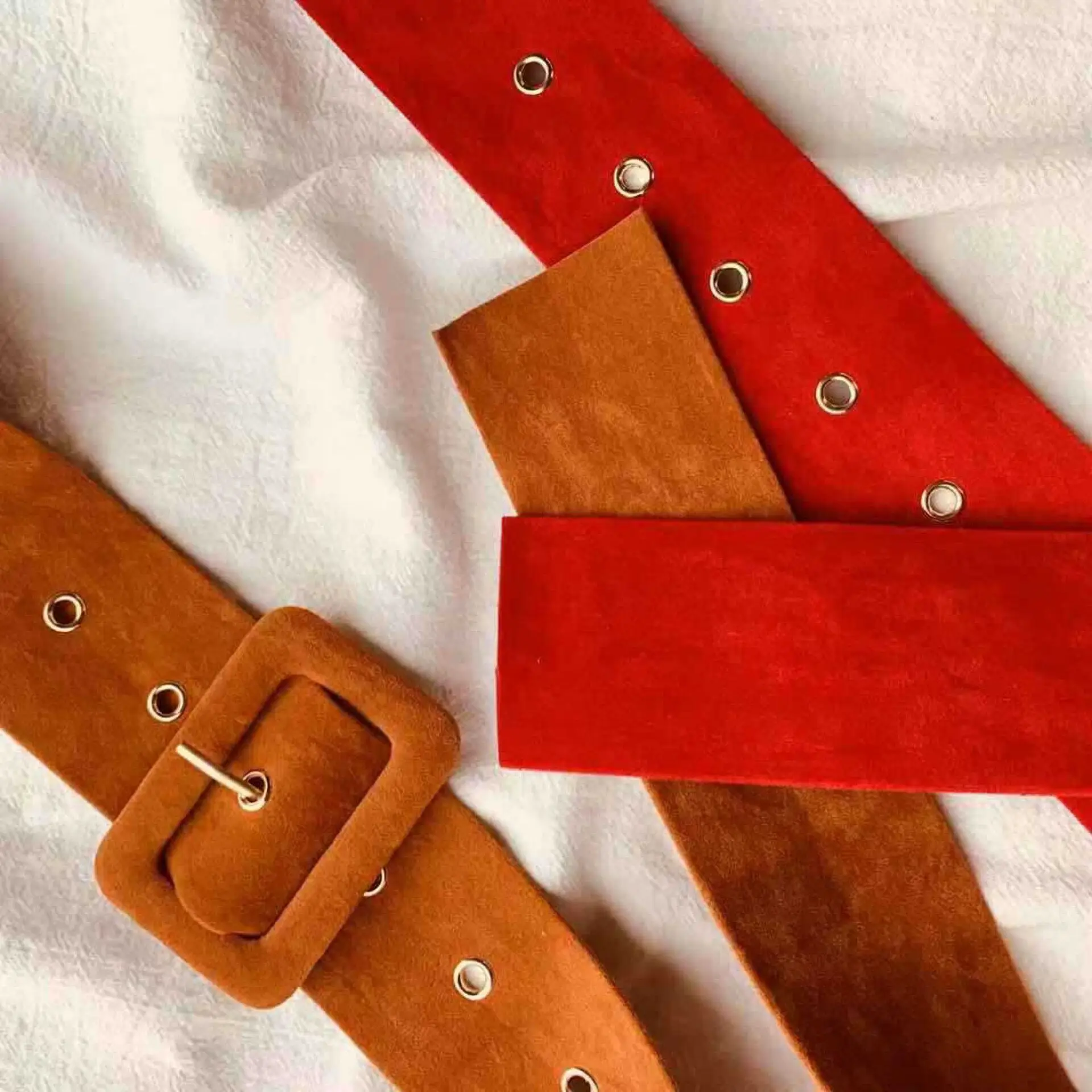 Women Long Soft Suede Belts Square Buckle  Autumn Winter Coat Belts Wild Style Waist Wrapped Flannel Vintage Eyelet Belts