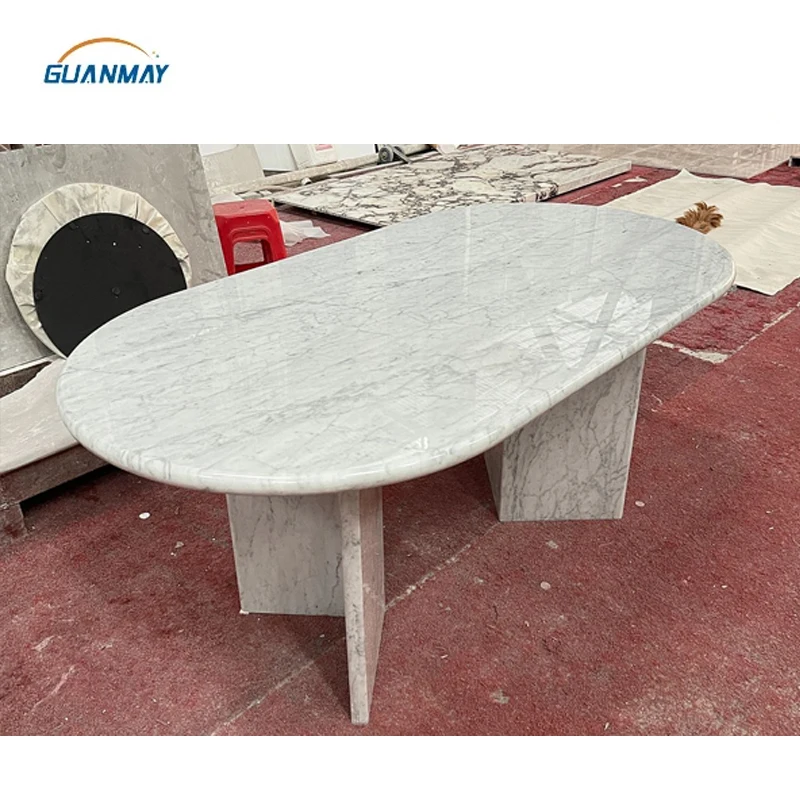 Customized Modern Design Luxury Furniture Carrara White Marble Oval Shape Natural Marble Dining Table for Living Room Hotel