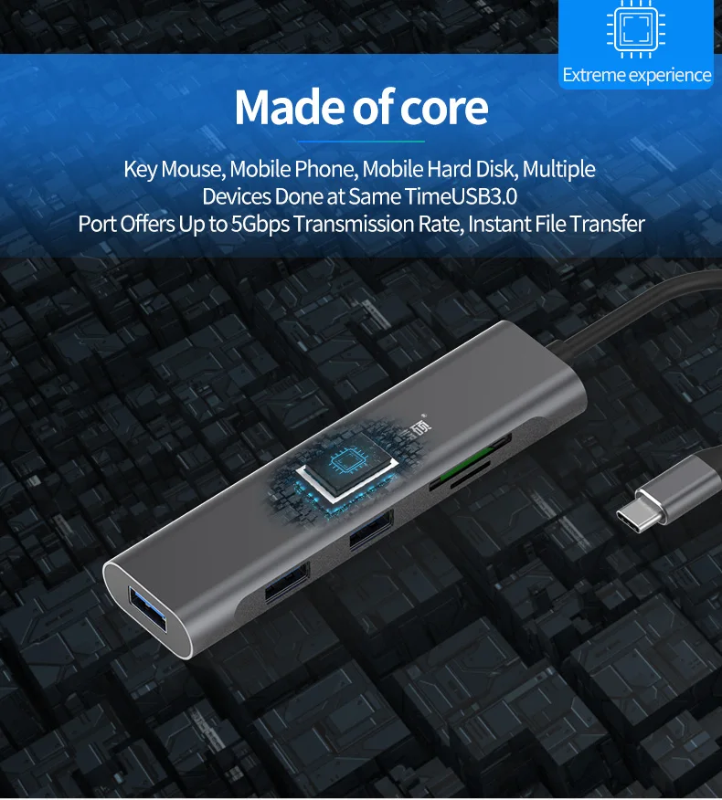 Алюминиевый концентратор USB C 5 в 1 с поддержкой Sd Tf Usb3.0 высококачественный типа для